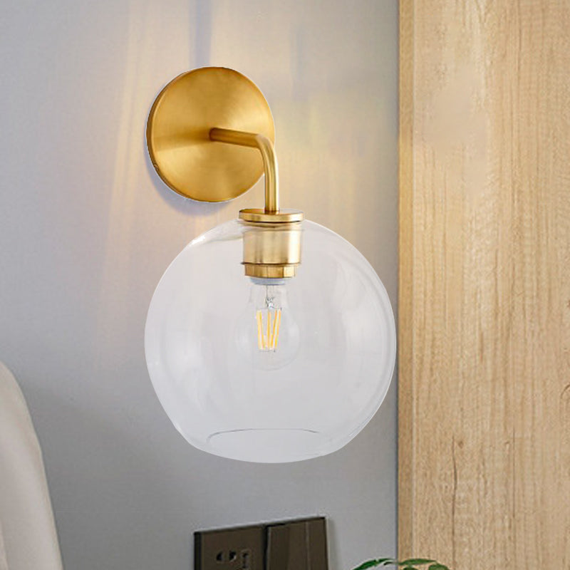 Clear/White Glass Orb Sconce Light Post Modern Single Light Wall Sconce with Brass Arm Clearhalo 'Cast Iron' 'Glass' 'Industrial' 'Modern wall lights' 'Modern' 'Tiffany' 'Traditional wall lights' 'Wall Lamps & Sconces' 'Wall Lights' Lighting' 275701
