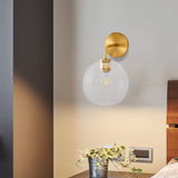 Clear/White Glass Orb Sconce Light Post Modern Single Light Wall Sconce with Brass Arm Clearhalo 'Cast Iron' 'Glass' 'Industrial' 'Modern wall lights' 'Modern' 'Tiffany' 'Traditional wall lights' 'Wall Lamps & Sconces' 'Wall Lights' Lighting' 275702