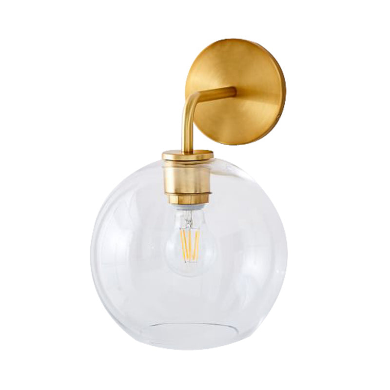 Clear/White Glass Orb Sconce Light Post Modern Single Light Wall Sconce with Brass Arm Clearhalo 'Cast Iron' 'Glass' 'Industrial' 'Modern wall lights' 'Modern' 'Tiffany' 'Traditional wall lights' 'Wall Lamps & Sconces' 'Wall Lights' Lighting' 275703