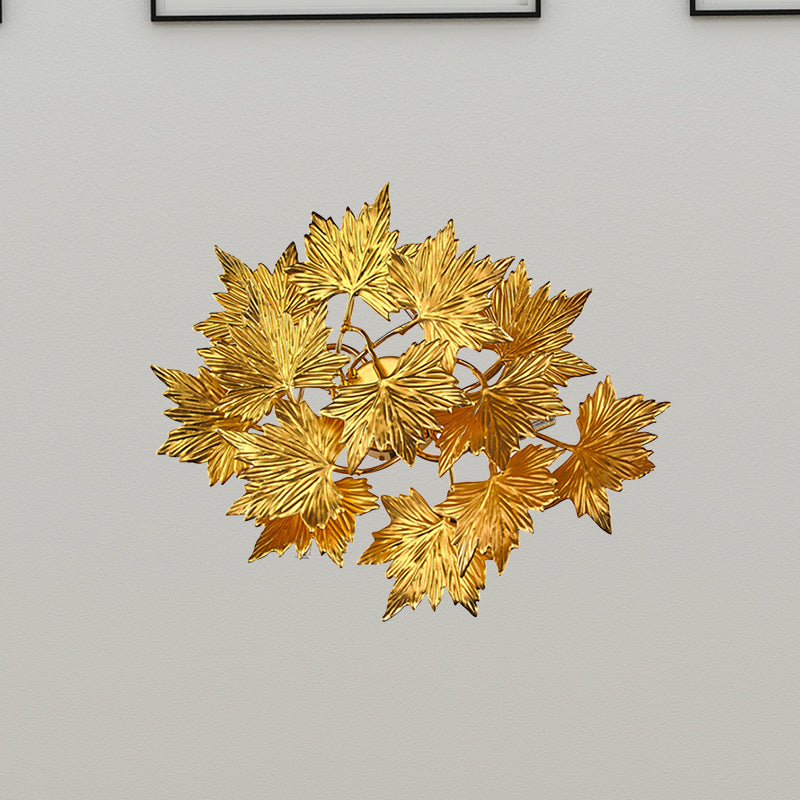 Aluminum Gold Wall Mount Lighting Maple Leaf 4 Lights Modernist Style Wall Lamp for Bedroom Gold Clearhalo 'Wall Lamps & Sconces' 'Wall Lights' Lighting' 275705