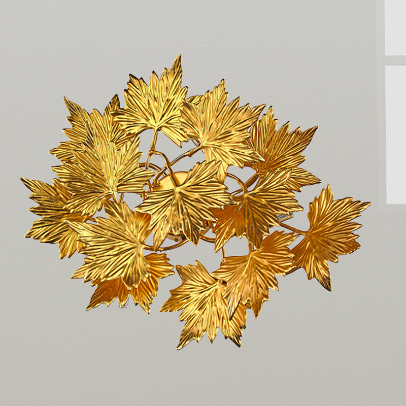 Aluminum Gold Wall Mount Lighting Maple Leaf 4 Lights Modernist Style Wall Lamp for Bedroom Clearhalo 'Wall Lamps & Sconces' 'Wall Lights' Lighting' 275706