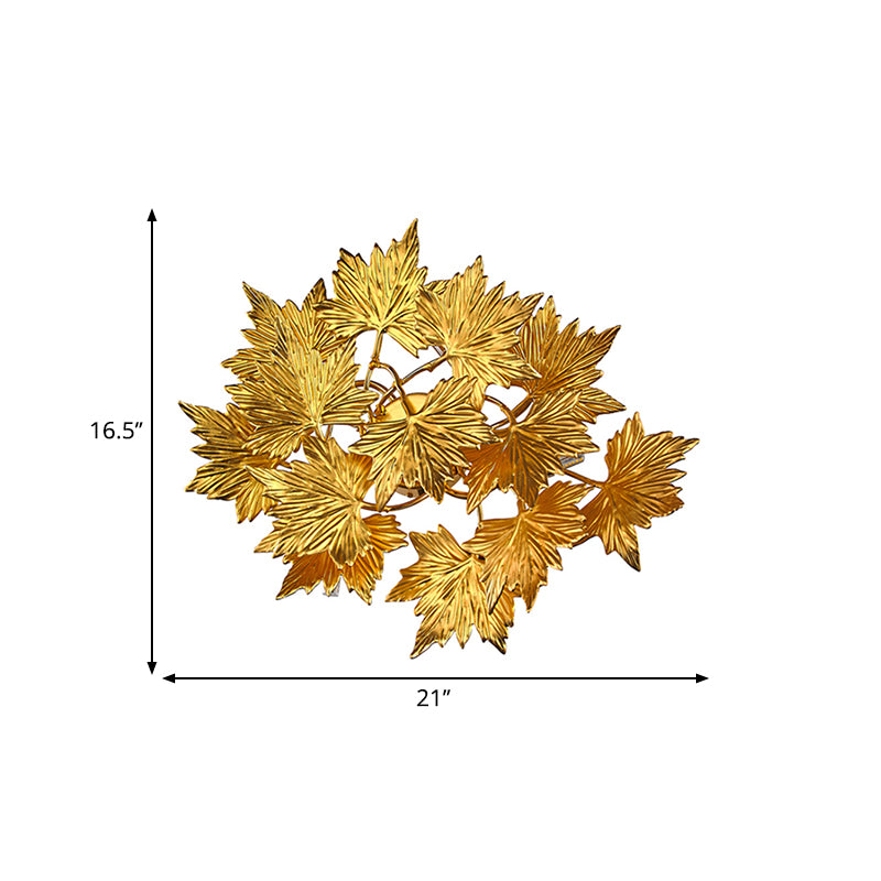 Aluminum Gold Wall Mount Lighting Maple Leaf 4 Lights Modernist Style Wall Lamp for Bedroom Clearhalo 'Wall Lamps & Sconces' 'Wall Lights' Lighting' 275709