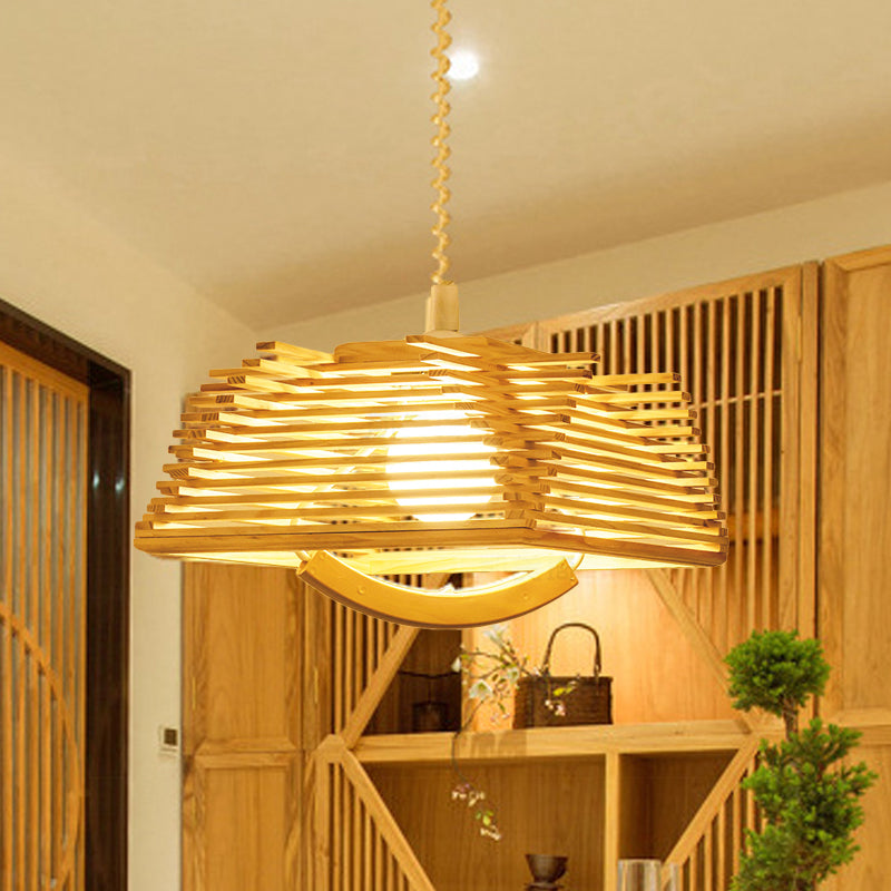 Modernist 1 Bulb Pendant Lighting Beige Tapered Hanging Light Fixture with Wood Shade Wood B Clearhalo 'Ceiling Lights' 'Modern Pendants' 'Modern' 'Pendant Lights' 'Pendants' Lighting' 275711