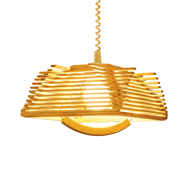 Modernist 1 Bulb Pendant Lighting Beige Tapered Hanging Light Fixture with Wood Shade Clearhalo 'Ceiling Lights' 'Modern Pendants' 'Modern' 'Pendant Lights' 'Pendants' Lighting' 275714