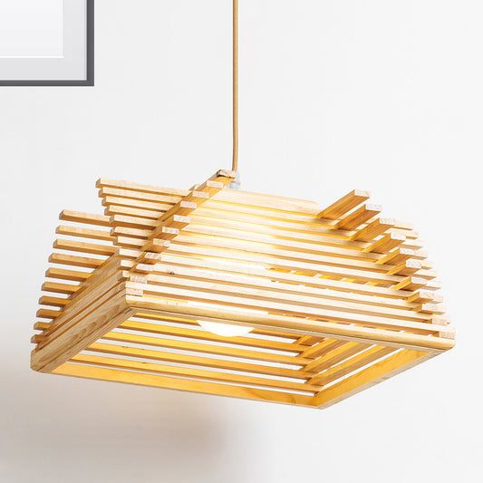 Modernist 1 Bulb Pendant Lighting Beige Tapered Hanging Light Fixture with Wood Shade Wood A Clearhalo 'Ceiling Lights' 'Modern Pendants' 'Modern' 'Pendant Lights' 'Pendants' Lighting' 275716