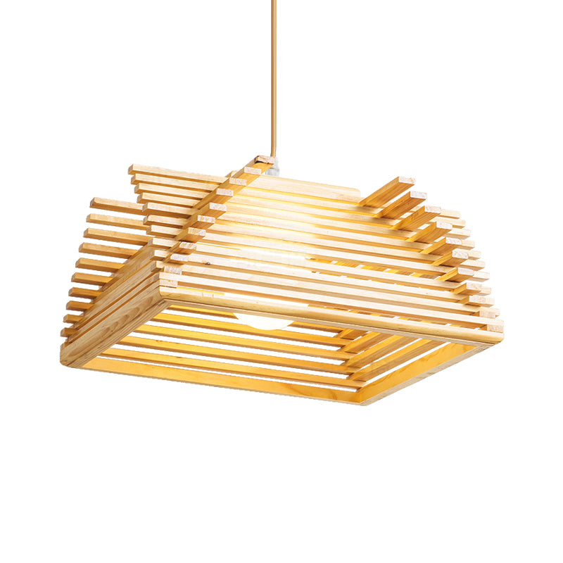 Modernist 1 Bulb Pendant Lighting Beige Tapered Hanging Light Fixture with Wood Shade Clearhalo 'Ceiling Lights' 'Modern Pendants' 'Modern' 'Pendant Lights' 'Pendants' Lighting' 275719