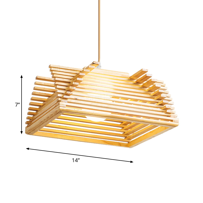 Modernist 1 Bulb Pendant Lighting Beige Tapered Hanging Light Fixture with Wood Shade Clearhalo 'Ceiling Lights' 'Modern Pendants' 'Modern' 'Pendant Lights' 'Pendants' Lighting' 275720