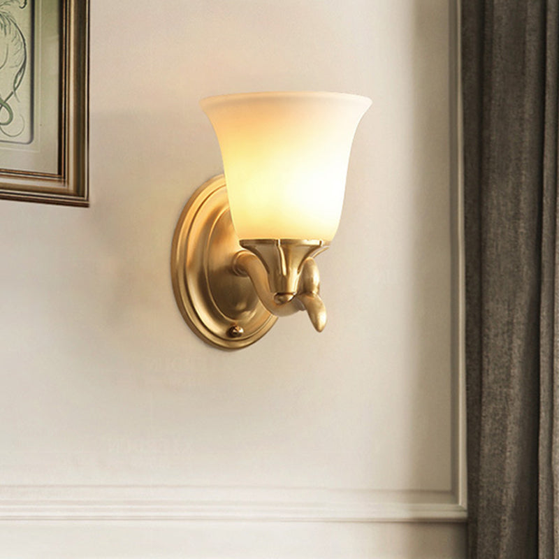 Bell White Glass Wall Light Fixture Modernism Style 1/2-Head Living Room Wall Lamp in Brass 1.0 Brass Clearhalo 'Wall Lamps & Sconces' 'Wall Lights' Lighting' 275737