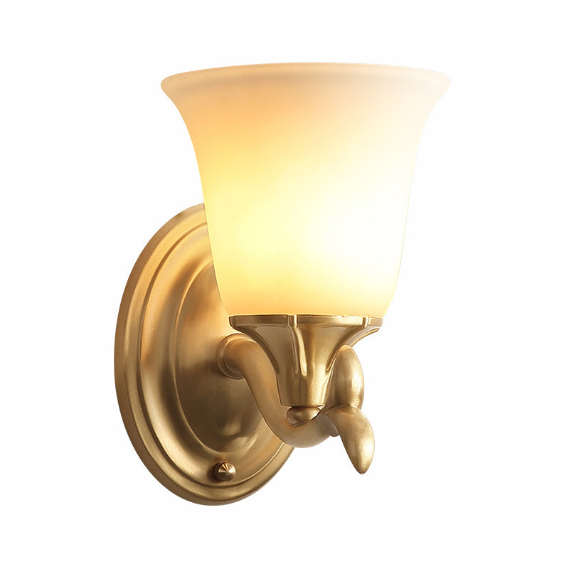 Bell White Glass Wall Light Fixture Modernism Style 1/2-Head Living Room Wall Lamp in Brass Clearhalo 'Wall Lamps & Sconces' 'Wall Lights' Lighting' 275740