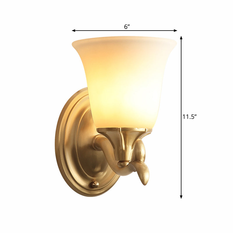 Bell White Glass Wall Light Fixture Modernism Style 1/2-Head Living Room Wall Lamp in Brass Clearhalo 'Wall Lamps & Sconces' 'Wall Lights' Lighting' 275741