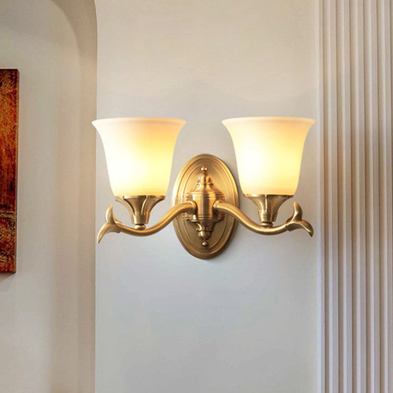 Bell White Glass Wall Light Fixture Modernism Style 1/2-Head Living Room Wall Lamp in Brass 2.0 Brass Clearhalo 'Wall Lamps & Sconces' 'Wall Lights' Lighting' 275743