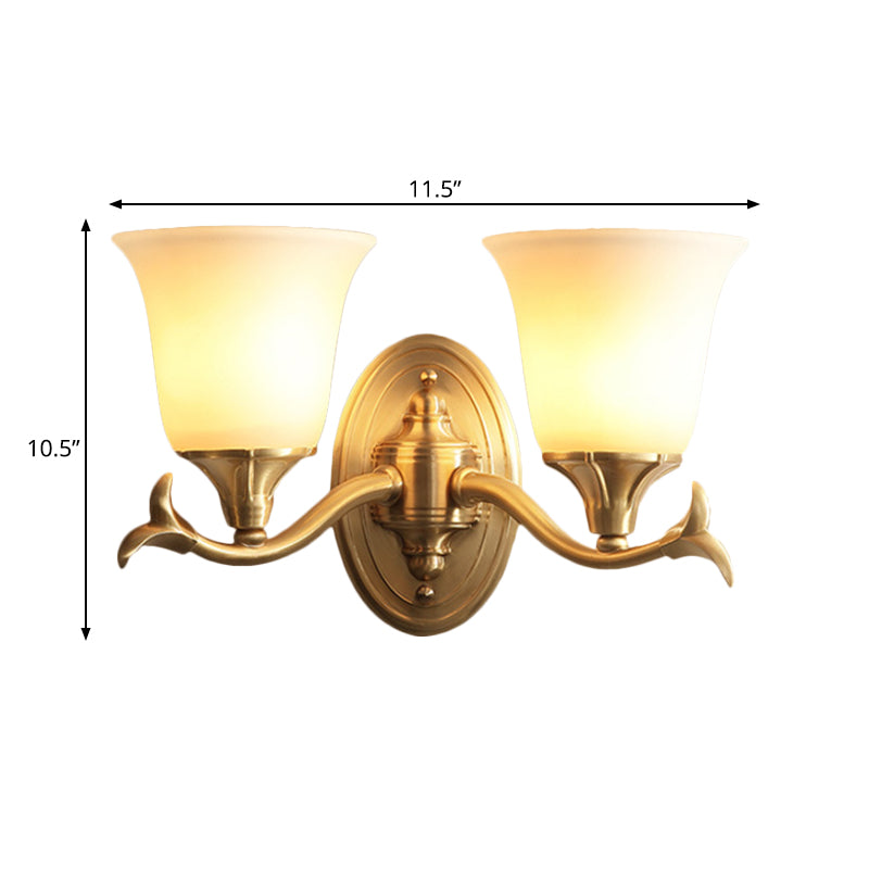 Bell White Glass Wall Light Fixture Modernism Style 1/2-Head Living Room Wall Lamp in Brass Clearhalo 'Wall Lamps & Sconces' 'Wall Lights' Lighting' 275747