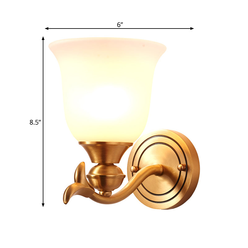 Brass Finish 1/2-Head Wall Lamp Modern Stylish White Glass Flared Shade Wall Sconce Fixture for Bedroom Clearhalo 'Wall Lamps & Sconces' 'Wall Lights' Lighting' 275765