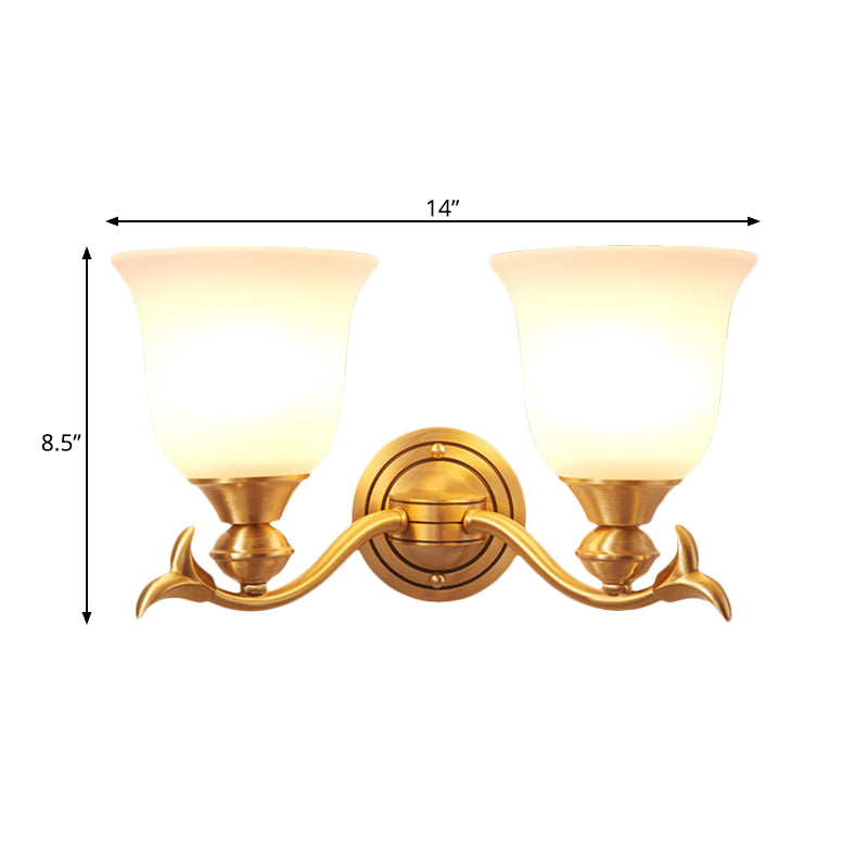 Brass Finish 1/2-Head Wall Lamp Modern Stylish White Glass Flared Shade Wall Sconce Fixture for Bedroom Clearhalo 'Wall Lamps & Sconces' 'Wall Lights' Lighting' 275770