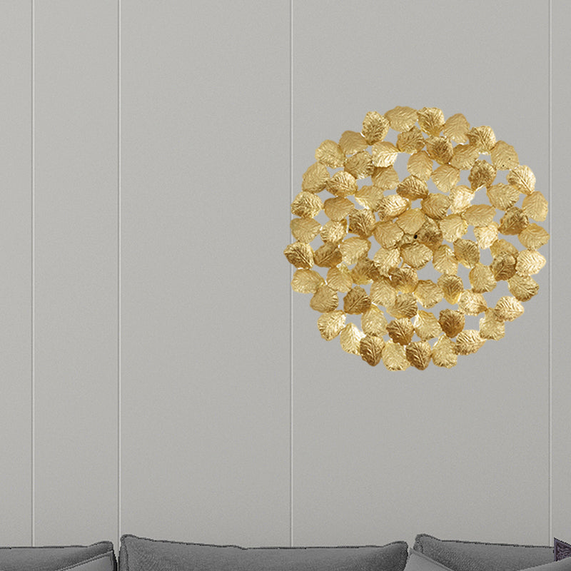 Aluminum Dark Coffee/Gold Wall Mount Light Round 4 Lights Contemporary Style Wall Lamp with Leaf Design Gold Clearhalo 'Wall Lamps & Sconces' 'Wall Lights' Lighting' 275772