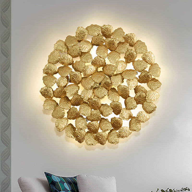 Aluminum Dark Coffee/Gold Wall Mount Light Round 4 Lights Contemporary Style Wall Lamp with Leaf Design Clearhalo 'Wall Lamps & Sconces' 'Wall Lights' Lighting' 275773