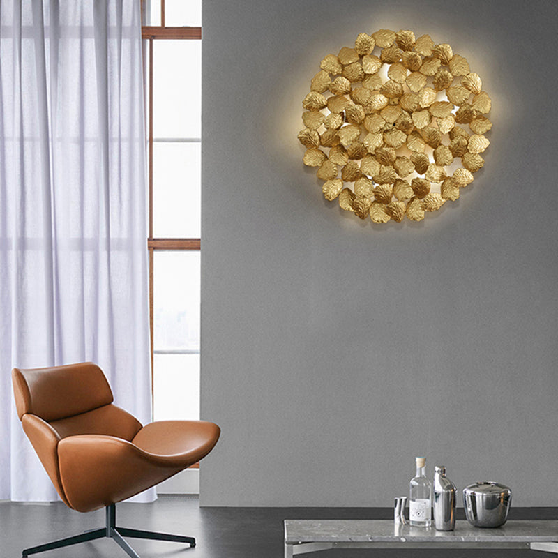 Aluminum Dark Coffee/Gold Wall Mount Light Round 4 Lights Contemporary Style Wall Lamp with Leaf Design Clearhalo 'Wall Lamps & Sconces' 'Wall Lights' Lighting' 275774