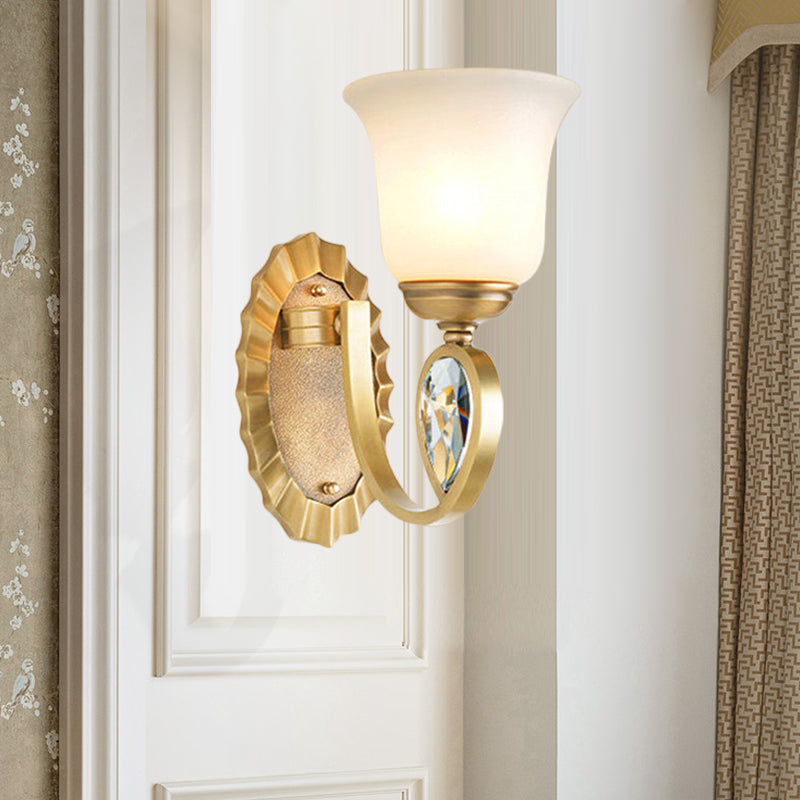 Modernism Bell Wall Mount Lamp 1/2-Light White Glass and Metal Wall Sconce in Brass for Foyer Clearhalo 'Wall Lamps & Sconces' 'Wall Lights' Lighting' 275800