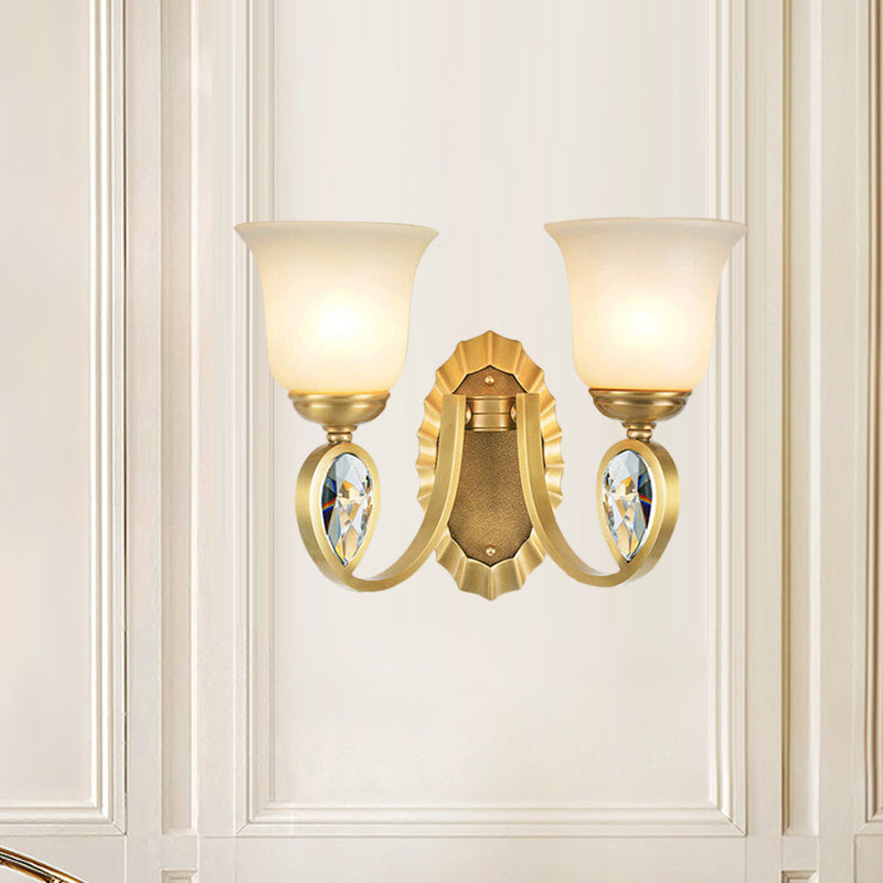 Modernism Bell Wall Mount Lamp 1/2-Light White Glass and Metal Wall Sconce in Brass for Foyer 2.0 Brass Clearhalo 'Wall Lamps & Sconces' 'Wall Lights' Lighting' 275805