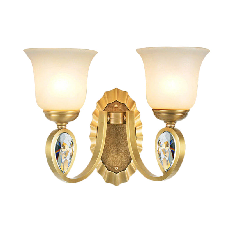 Modernism Bell Wall Mount Lamp 1/2-Light White Glass and Metal Wall Sconce in Brass for Foyer Clearhalo 'Wall Lamps & Sconces' 'Wall Lights' Lighting' 275808