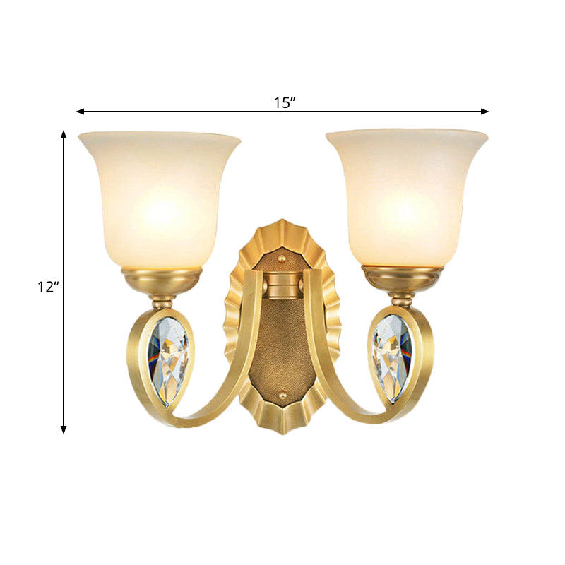 Modernism Bell Wall Mount Lamp 1/2-Light White Glass and Metal Wall Sconce in Brass for Foyer Clearhalo 'Wall Lamps & Sconces' 'Wall Lights' Lighting' 275809