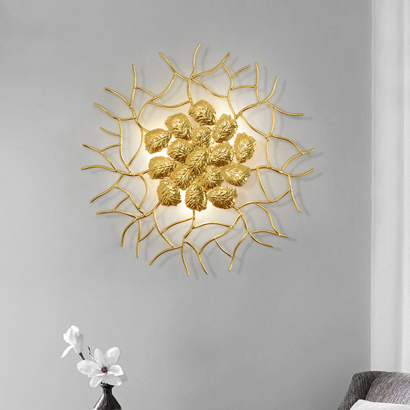 Modern Style Round Wall Lamp 3 Lights Aluminum Wall Lighting Fixture with Dark Coffee/Gold Leaf Design Gold Clearhalo 'Wall Lamps & Sconces' 'Wall Lights' Lighting' 275810