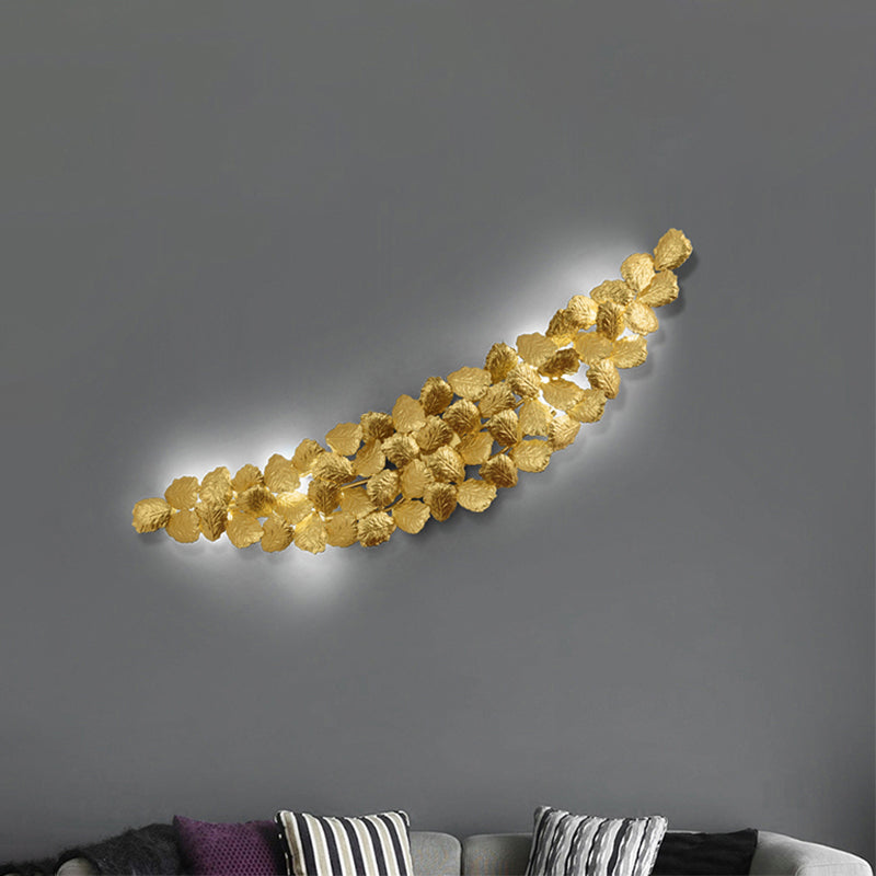 Golden 6 Bulbs Wall Sconce Lamp Modern Style Aluminum Leaf Design Wall Lighting for Living Room Gold Clearhalo 'Wall Lamps & Sconces' 'Wall Lights' Lighting' 275821