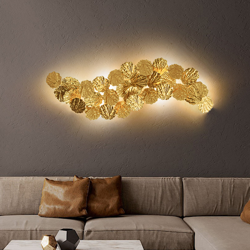 Contemporary Leaf Design Wall Sconce Fixture 6 Lights Aluminum Wall Mount Light in Gold for Living Room Gold Clearhalo 'Wall Lamps & Sconces' 'Wall Lights' Lighting' 275826