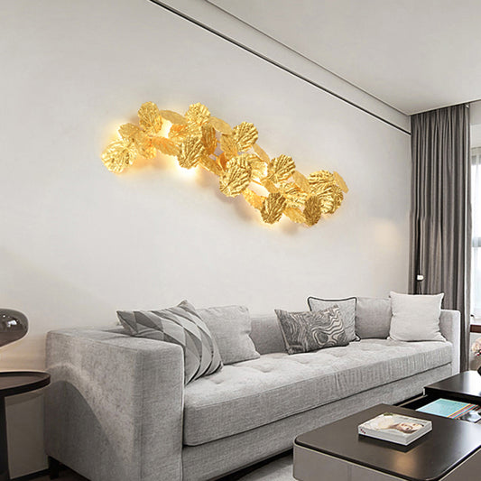 Contemporary Leaf Design Wall Sconce Fixture 6 Lights Aluminum Wall Mount Light in Gold for Living Room Clearhalo 'Wall Lamps & Sconces' 'Wall Lights' Lighting' 275828