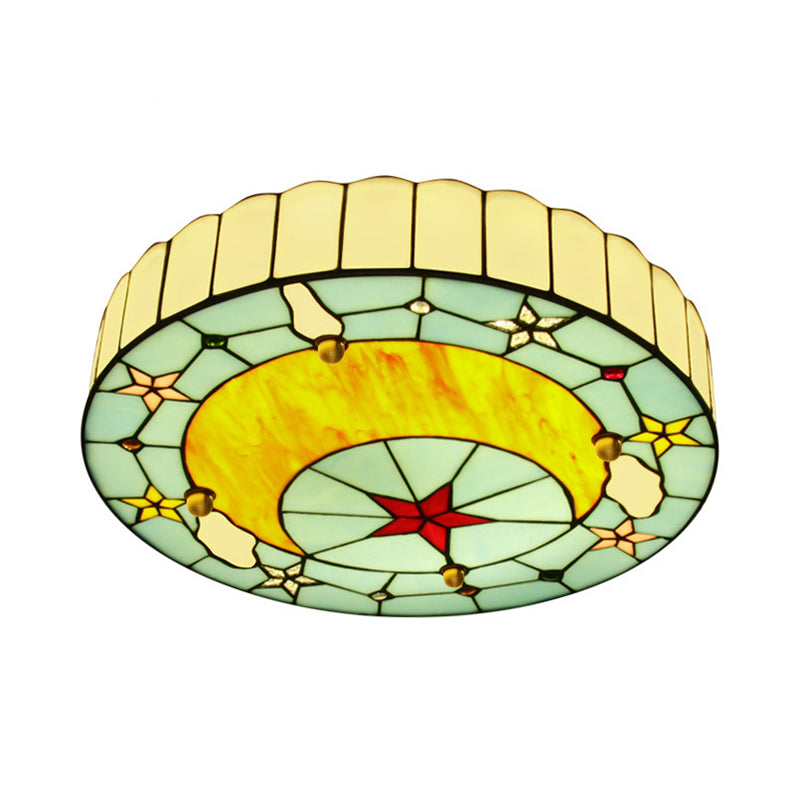 12"/16" W Moon Flush Ceiling Light Modern Tiffany Stained Glass Semi Flush Mount Light in Blue Clearhalo 'Ceiling Lights' 'Close To Ceiling Lights' 'Close to ceiling' 'Flush mount' Lighting' 27587