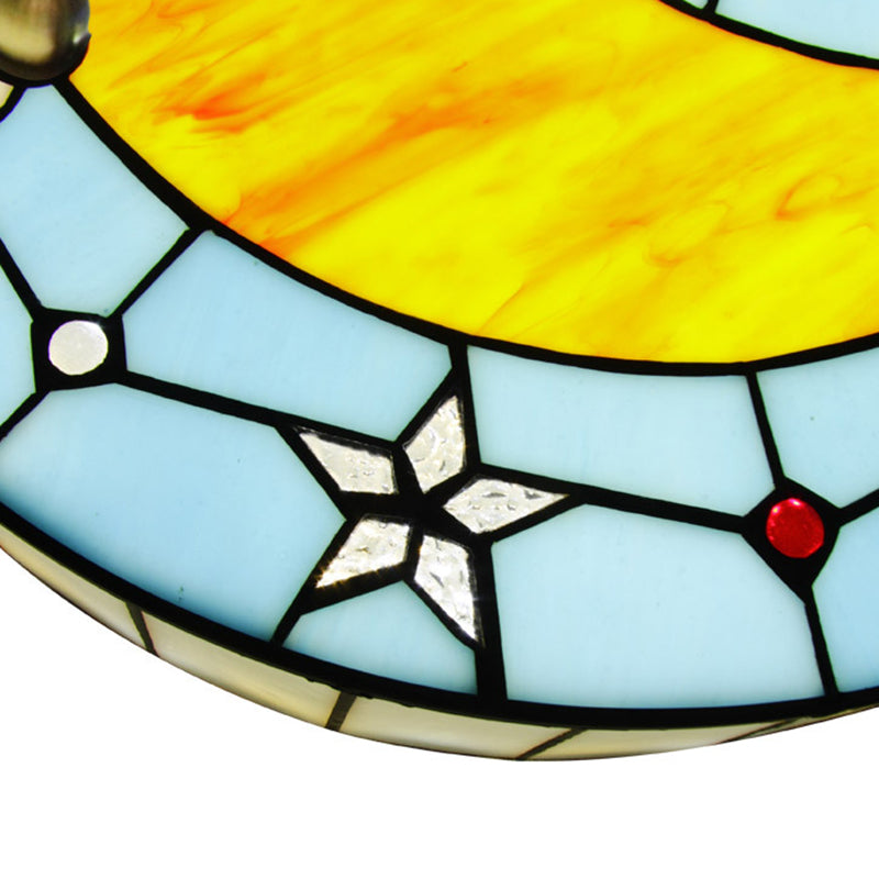 12"/16" W Moon Flush Ceiling Light Modern Tiffany Stained Glass Semi Flush Mount Light in Blue Clearhalo 'Ceiling Lights' 'Close To Ceiling Lights' 'Close to ceiling' 'Flush mount' Lighting' 27591