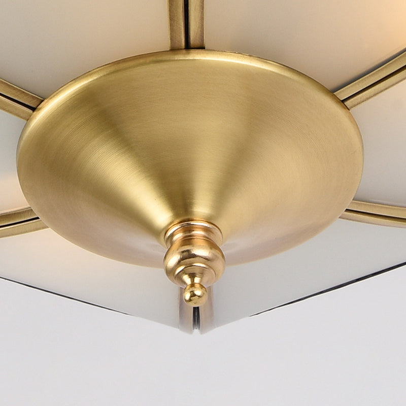 Brass Bowl Semi Flush Mount Vintage Frosted Glass 4 Lights Living Room Semi Flush Lighting Clearhalo 'Ceiling Lights' 'Close To Ceiling Lights' 'Close to ceiling' 'Glass shade' 'Glass' 'Semi-flushmount' Lighting' 275912