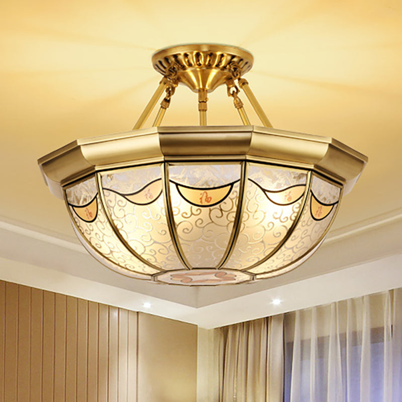 4 Lights Bowl Semi Flush Lighting Traditional Brass Metal Semi-Flush Mount for Dining Room Clearhalo 'Ceiling Lights' 'Close To Ceiling Lights' 'Close to ceiling' 'Semi-flushmount' Lighting' 275933