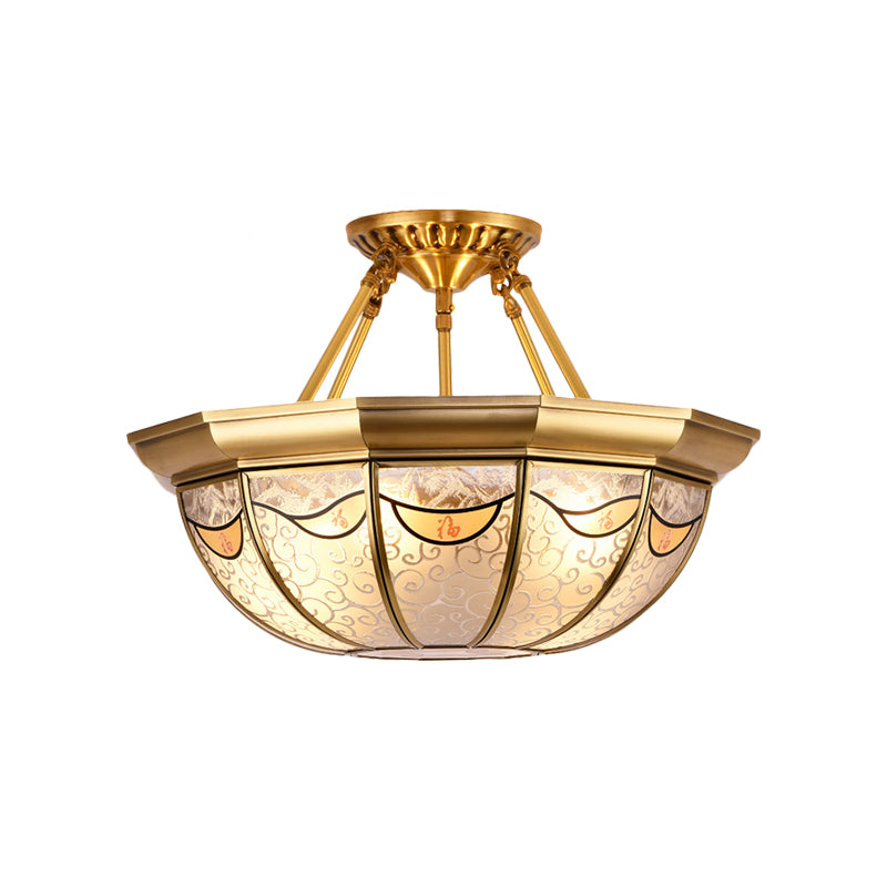 4 Lights Bowl Semi Flush Lighting Traditional Brass Metal Semi-Flush Mount for Dining Room Clearhalo 'Ceiling Lights' 'Close To Ceiling Lights' 'Close to ceiling' 'Semi-flushmount' Lighting' 275935