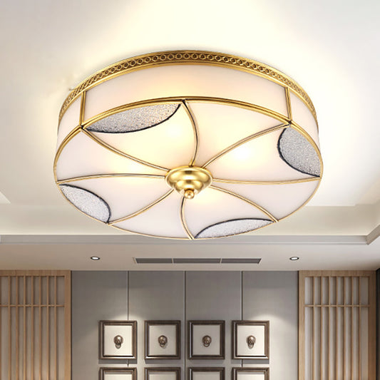 Brass 4 Lights Flushmount Light Vintage Frosted Glass Round Ceiling Flush Mount for Living Room Brass Clearhalo 'Ceiling Lights' 'Close To Ceiling Lights' 'Close to ceiling' 'Flush mount' Lighting' 275982