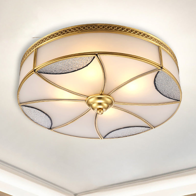 Brass 4 Lights Flushmount Light Vintage Frosted Glass Round Ceiling Flush Mount for Living Room Clearhalo 'Ceiling Lights' 'Close To Ceiling Lights' 'Close to ceiling' 'Flush mount' Lighting' 275983