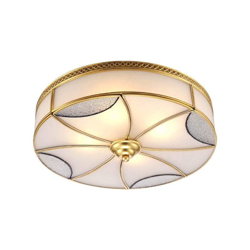 Brass 4 Lights Flushmount Light Vintage Frosted Glass Round Ceiling Flush Mount for Living Room Clearhalo 'Ceiling Lights' 'Close To Ceiling Lights' 'Close to ceiling' 'Flush mount' Lighting' 275985