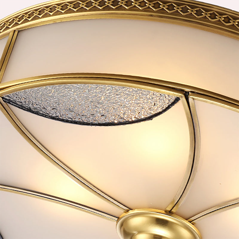 Brass 4 Lights Flushmount Light Vintage Frosted Glass Round Ceiling Flush Mount for Living Room Clearhalo 'Ceiling Lights' 'Close To Ceiling Lights' 'Close to ceiling' 'Flush mount' Lighting' 275987