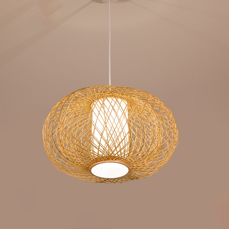 Rustic Lantern Hanging Light Bamboo 1 Bulb Ceiling Pendant Lamp in Wood for Teahouse Wood Clearhalo 'Ceiling Lights' 'Modern Pendants' 'Modern' 'Pendant Lights' 'Pendants' Lighting' 275993