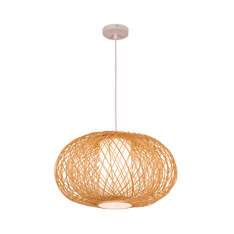 Rustic Lantern Hanging Light Bamboo 1 Bulb Ceiling Pendant Lamp in Wood for Teahouse Clearhalo 'Ceiling Lights' 'Modern Pendants' 'Modern' 'Pendant Lights' 'Pendants' Lighting' 275997