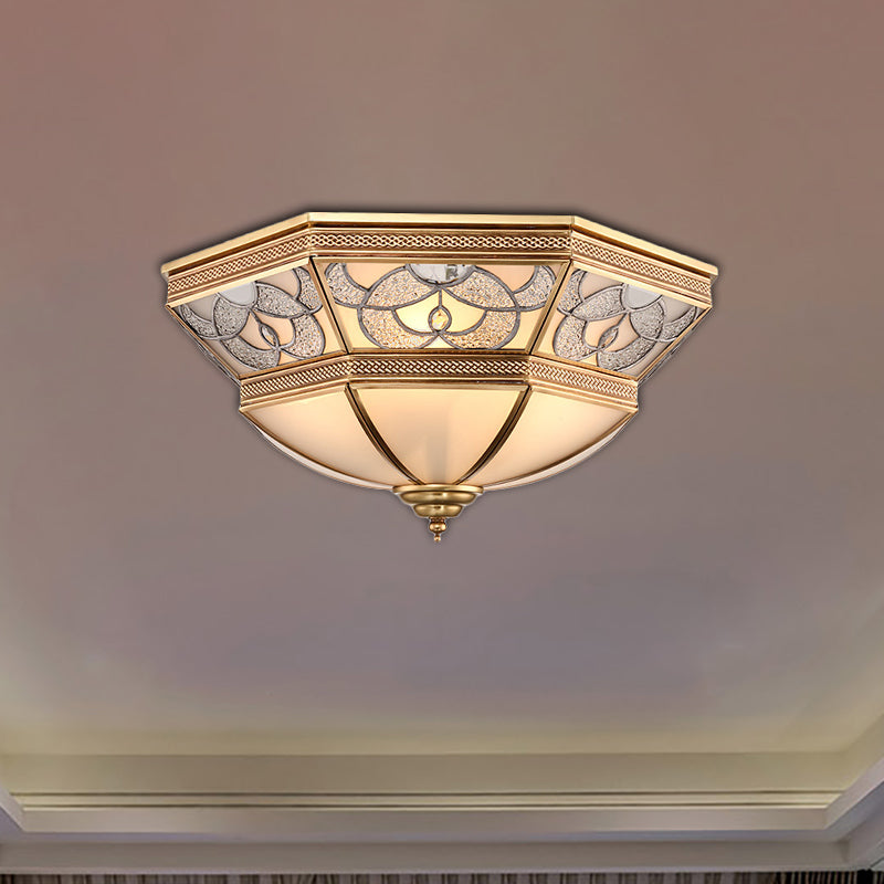 Domed Living Room Flush Mount Lamp Classic Frosted Glass 4 Lights Brass Flush Light Fixture Brass Clearhalo 'Ceiling Lights' 'Close To Ceiling Lights' 'Close to ceiling' 'Flush mount' Lighting' 276006