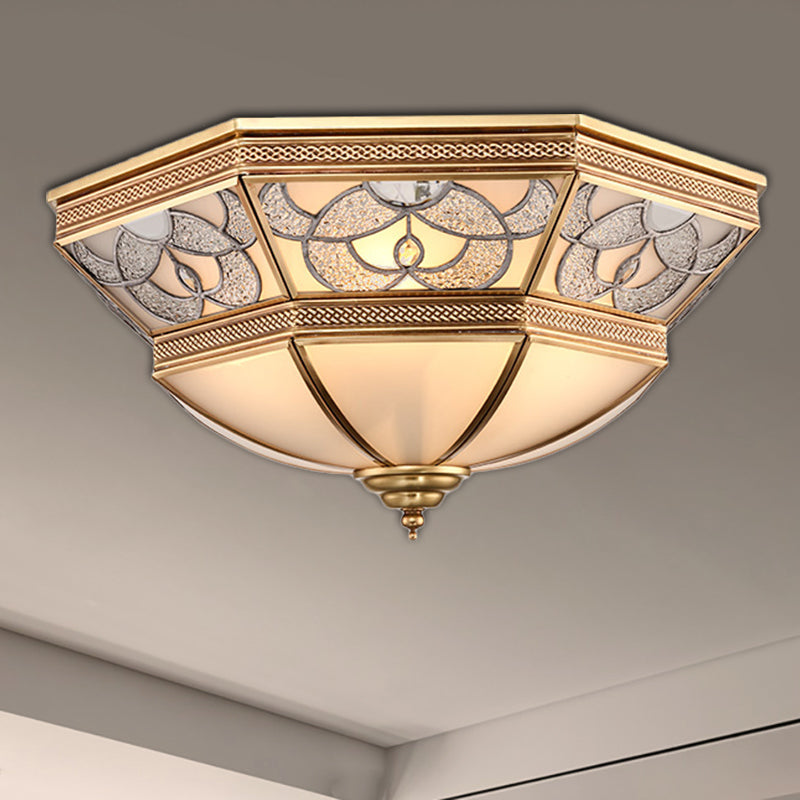 Domed Living Room Flush Mount Lamp Classic Frosted Glass 4 Lights Brass Flush Light Fixture Clearhalo 'Ceiling Lights' 'Close To Ceiling Lights' 'Close to ceiling' 'Flush mount' Lighting' 276008