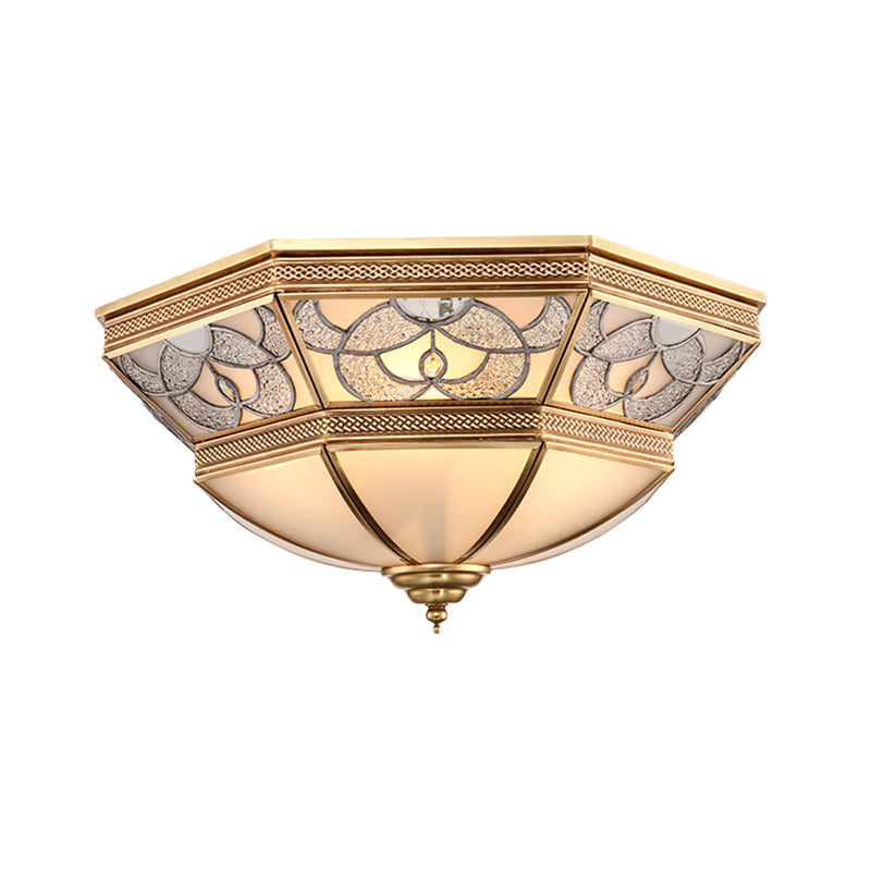 Domed Living Room Flush Mount Lamp Classic Frosted Glass 4 Lights Brass Flush Light Fixture Clearhalo 'Ceiling Lights' 'Close To Ceiling Lights' 'Close to ceiling' 'Flush mount' Lighting' 276009