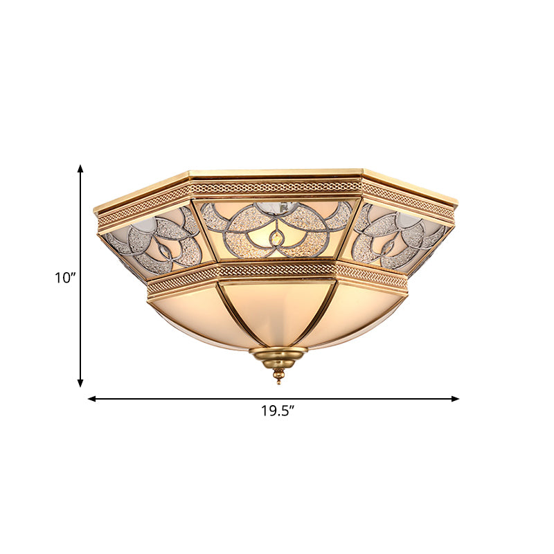 Domed Living Room Flush Mount Lamp Classic Frosted Glass 4 Lights Brass Flush Light Fixture Clearhalo 'Ceiling Lights' 'Close To Ceiling Lights' 'Close to ceiling' 'Flush mount' Lighting' 276010