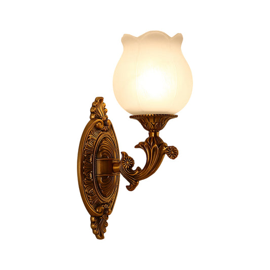 Petal Milk Glass Wall Light Sconce Traditional Stylish 1 Bulb Bedroom Wall Mount Light in Gold Clearhalo 'Wall Lamps & Sconces' 'Wall Lights' Lighting' 276021