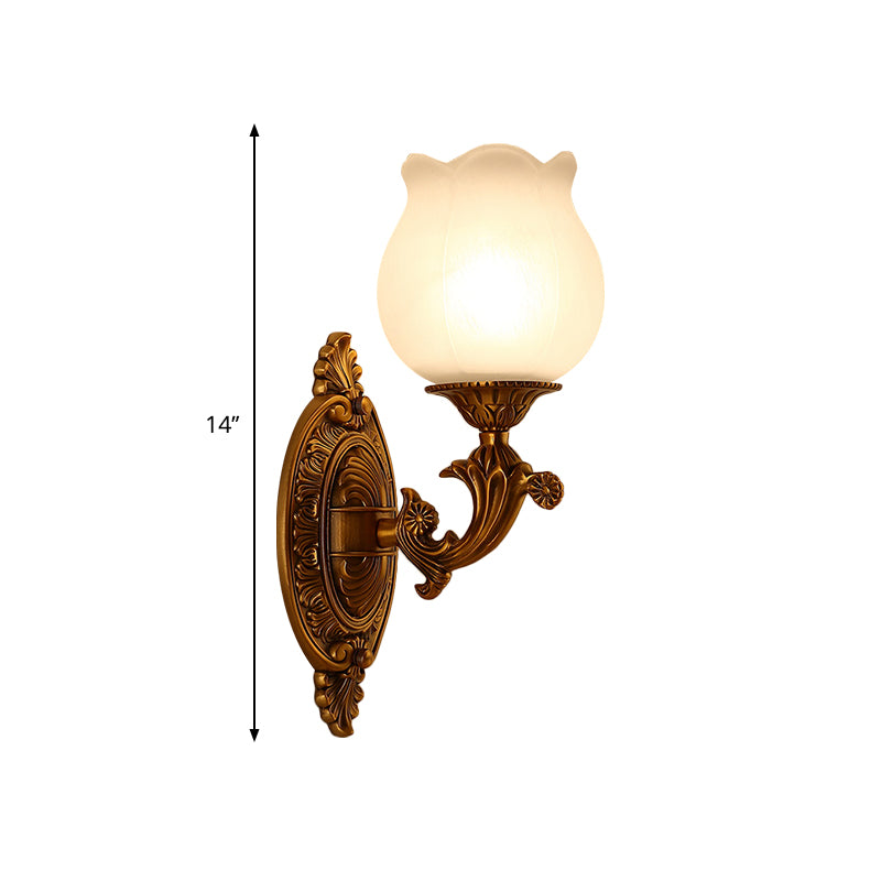 Petal Milk Glass Wall Light Sconce Traditional Stylish 1 Bulb Bedroom Wall Mount Light in Gold Clearhalo 'Wall Lamps & Sconces' 'Wall Lights' Lighting' 276022