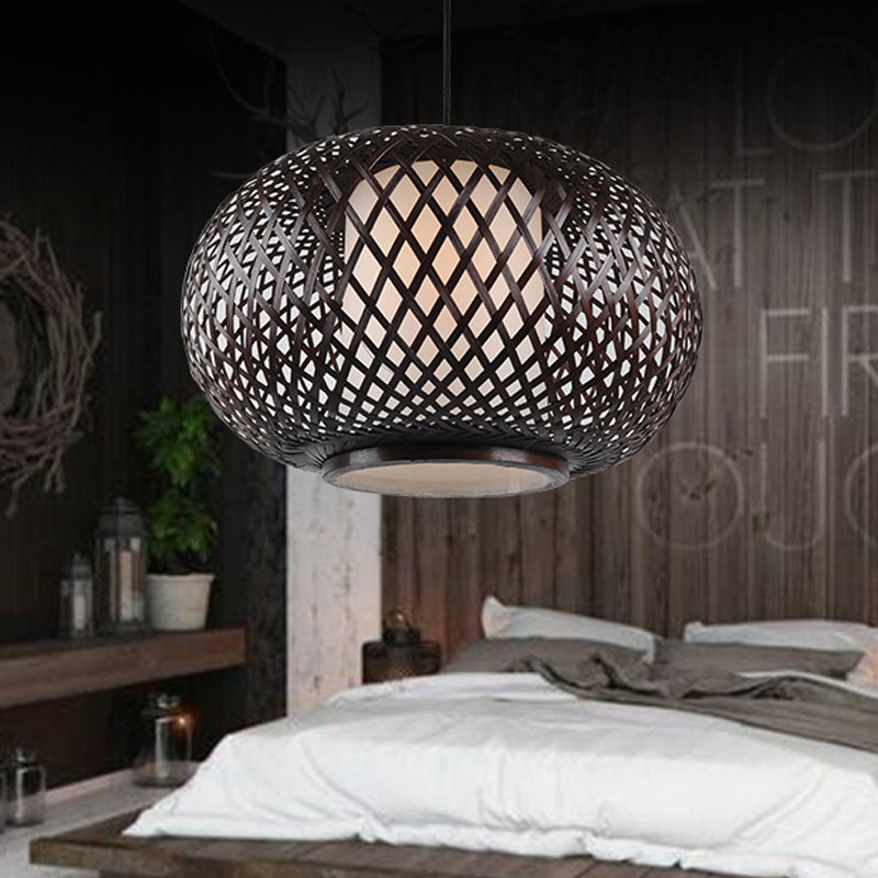 Wood/Coffee Pumpkin Pendant Lighting Traditionary Bamboo 1 Bulb Hanging Lamp Kit for Restaurant Clearhalo 'Ceiling Lights' 'Modern Pendants' 'Modern' 'Pendant Lights' 'Pendants' Lighting' 276032