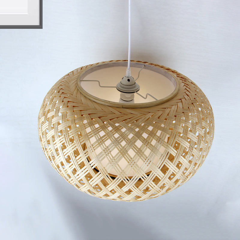1 Bulb Tearoom Ceiling Light Asian Wood Pendant Light Fixture with Lantern Bamboo Shade Wood Clearhalo 'Ceiling Lights' 'Modern Pendants' 'Modern' 'Pendant Lights' 'Pendants' Lighting' 276035