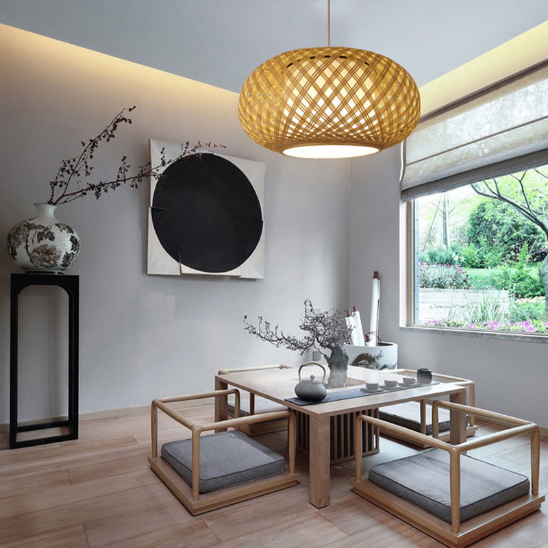 1 Bulb Tearoom Ceiling Light Asian Wood Pendant Light Fixture with Lantern Bamboo Shade Clearhalo 'Ceiling Lights' 'Modern Pendants' 'Modern' 'Pendant Lights' 'Pendants' Lighting' 276038