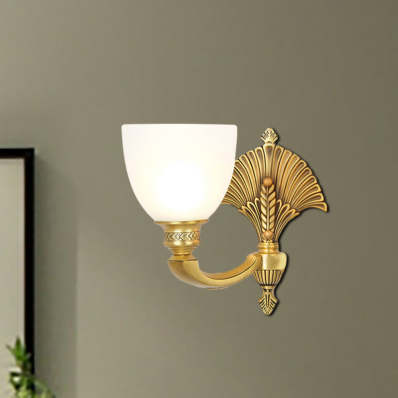 Bowl Shade Bedroom Sconce Lamp Vintage Stylish Frosted Glass 1/2-Head Gold Finish Wall Lighting 1.0 Gold Clearhalo 'Wall Lamps & Sconces' 'Wall Lights' Lighting' 276041